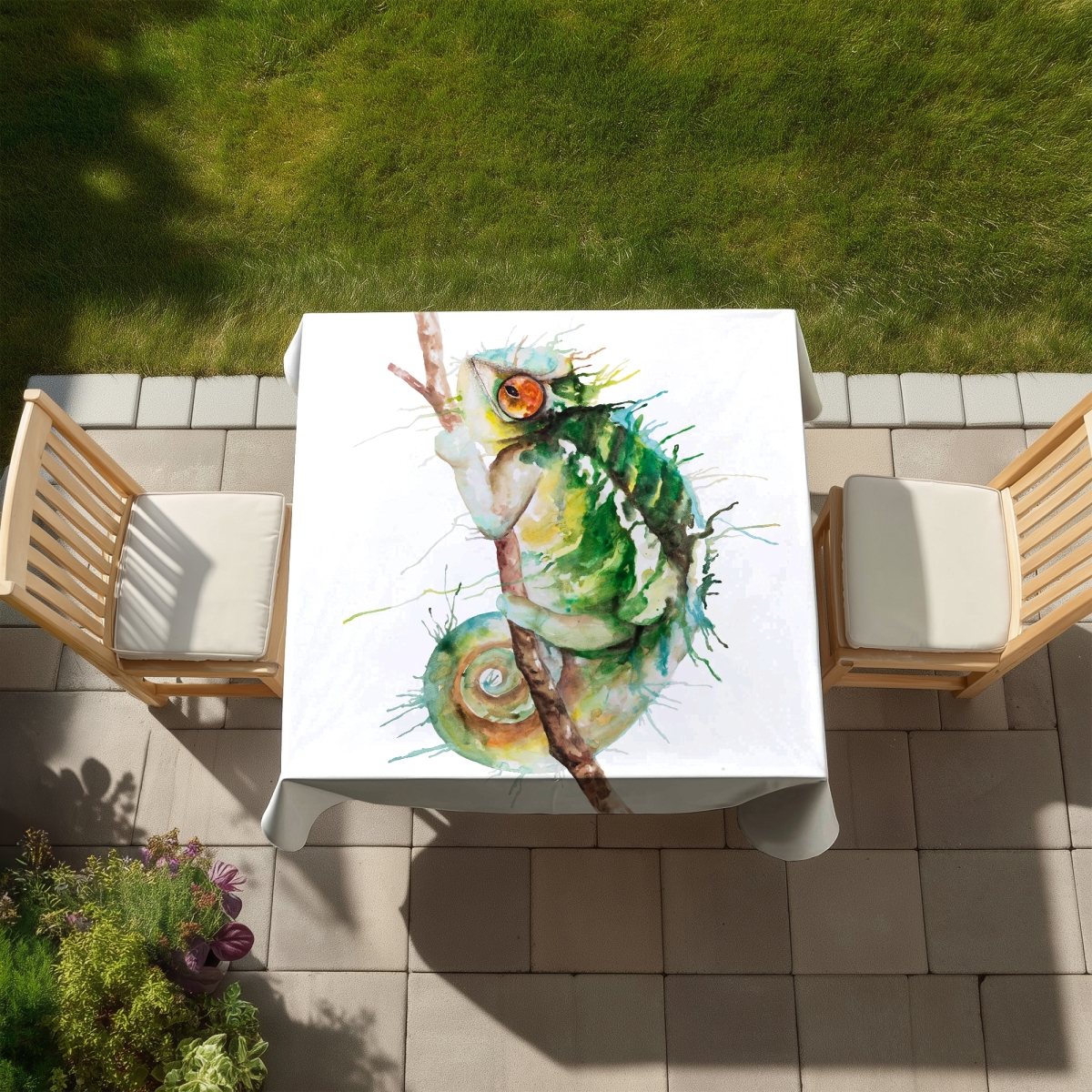 Picture of Begin Home Decor C1TC5858X7C8HD 58 x 58 in. Watercolor Chameleon Tablecloth - Brown Reptile Decor