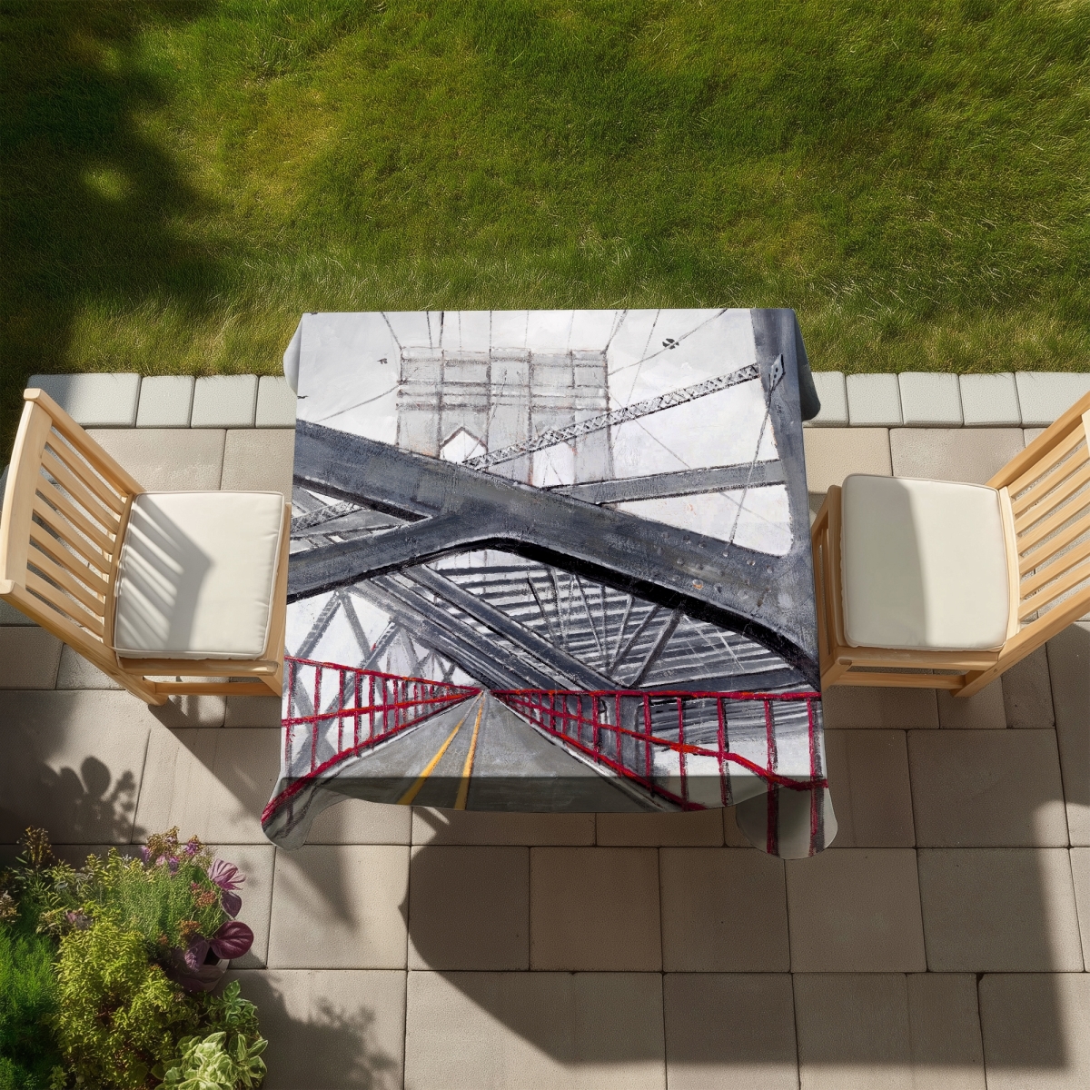 Picture of Begin Home Decor C1TC5858V64YF5 58 x 58 in. Under the Brooklyn Bridge Tablecloth - Indoor & Outdoor Decor