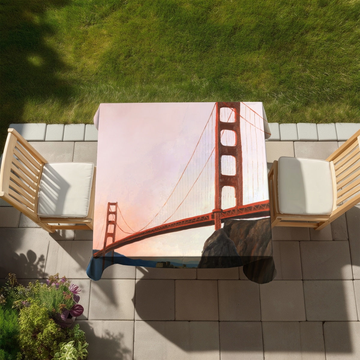 Picture of Begin Home Decor C1TC5858UMJ7BS 58 x 58 in. Pink Contemporary Tablecloth - Sunset on the Golden Gate Bridge
