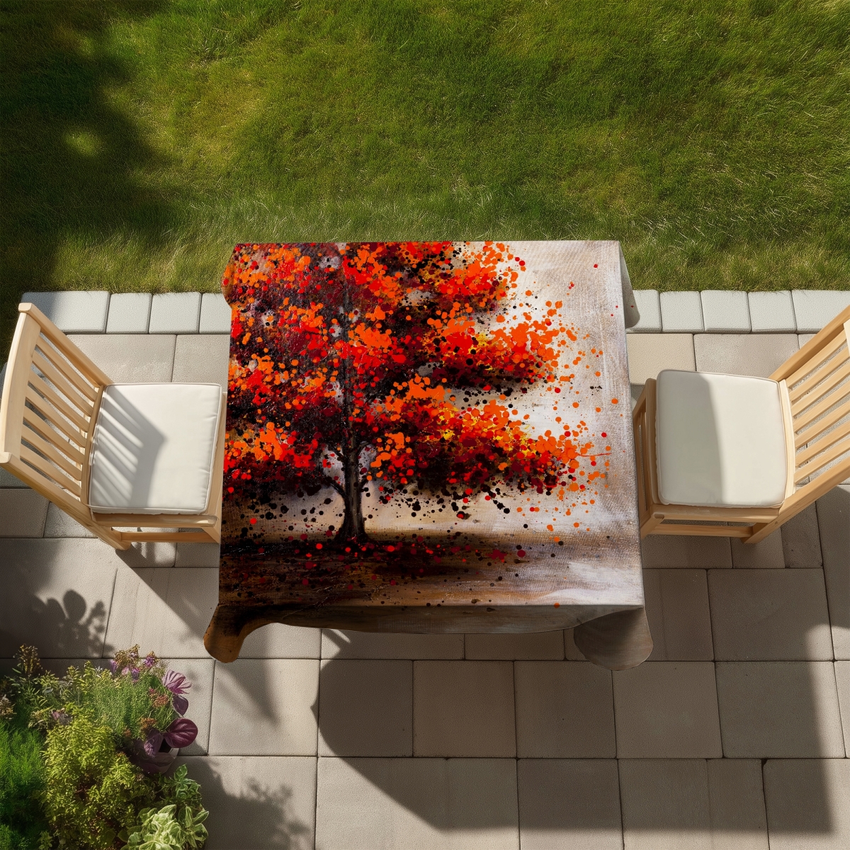 Picture of Begin Home Decor C1TC5858R1SQ6P 58 x 58 in. Bedroom Trees Brown Tablecloth - Tree with Dotted Leaves Decor