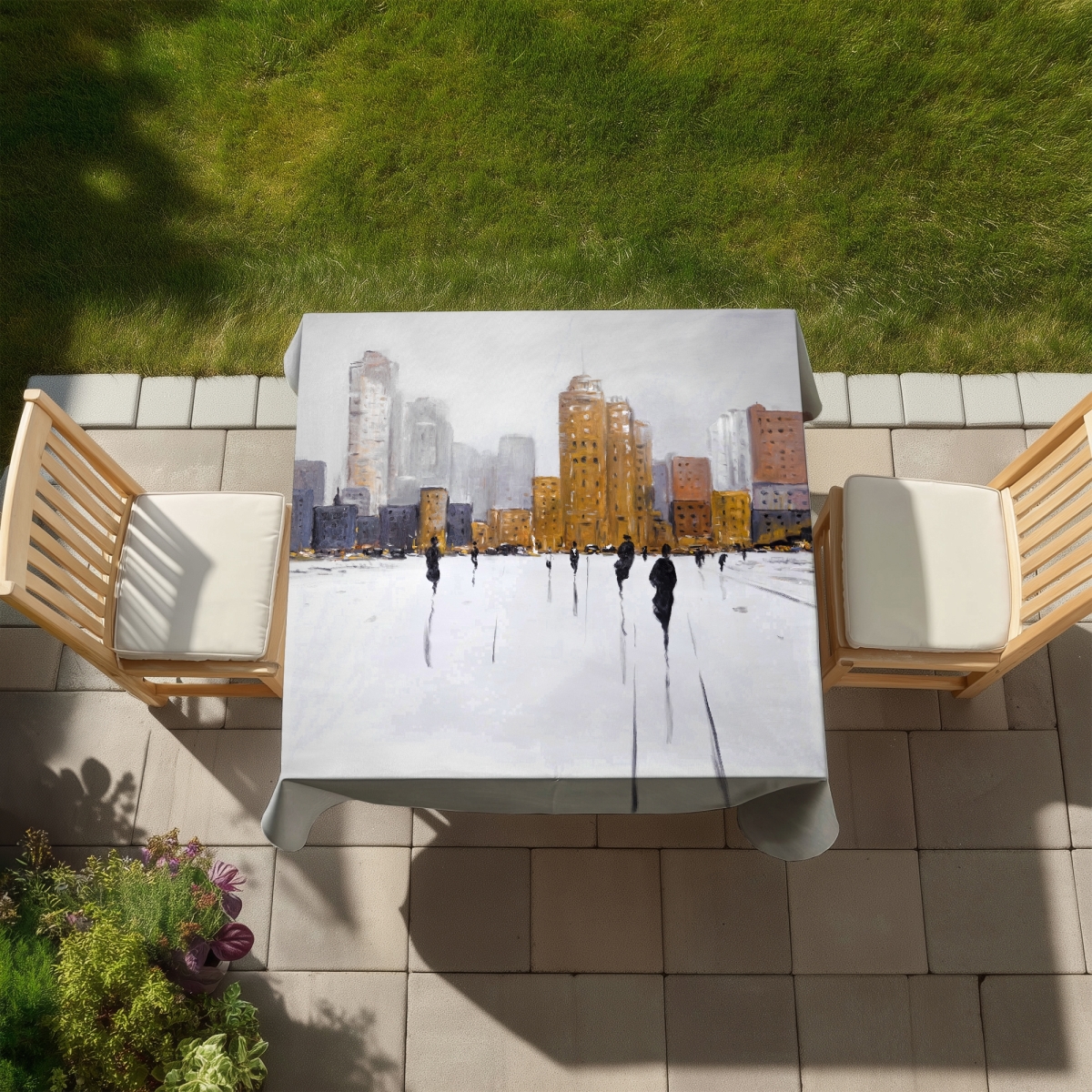 Picture of Begin Home Decor C1TC5858AMGK4C 58 x 58 in. City on the Horizon - Gray Indoor & Outdoor Tablecloth for Home Decor