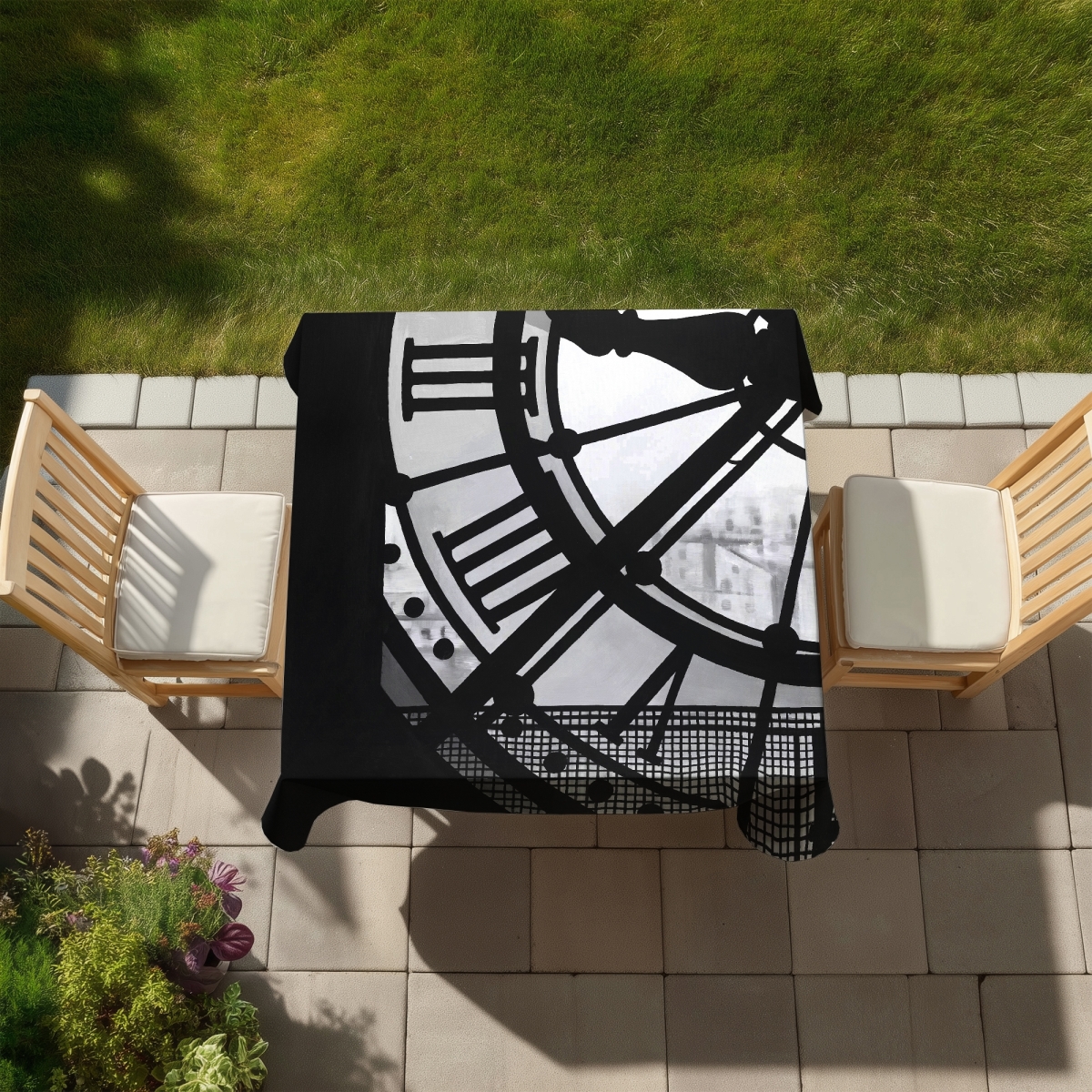Picture of Begin Home Decor C1TC5858H9K8YD 58 x 58 in. White Monochrome Tablecloth - Orsay Museum Clock Decor
