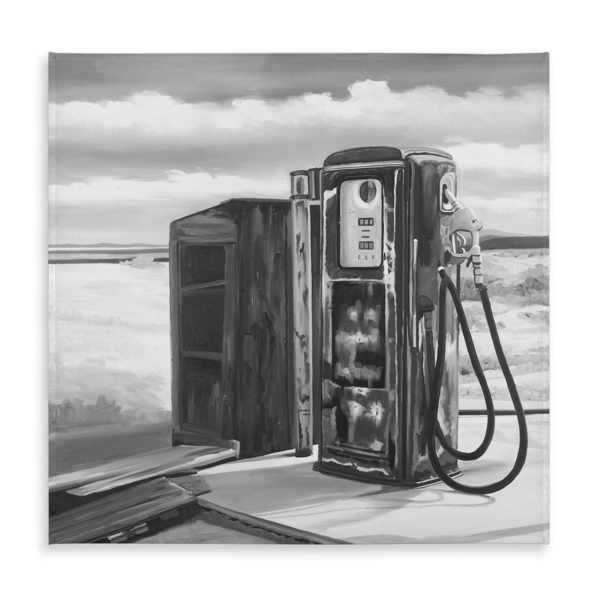 Picture of Begin Home Decor C1TC5858Z5DHJ6 58 x 58 in. Old Gas Pump Tablecloth - White Monochrome Decor - Indoor & Outdoor