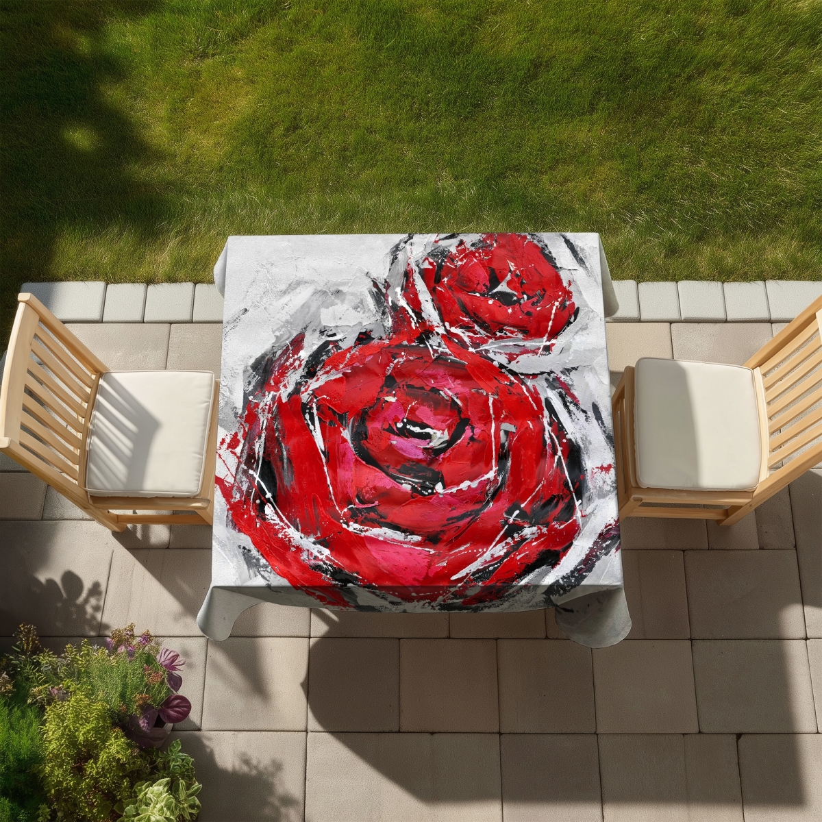 Picture of Begin Home Decor C1TC58584UZR2U 58 x 58 in. Abstract Red Roses Tablecloth - Indoor & Outdoor Botanical Decor