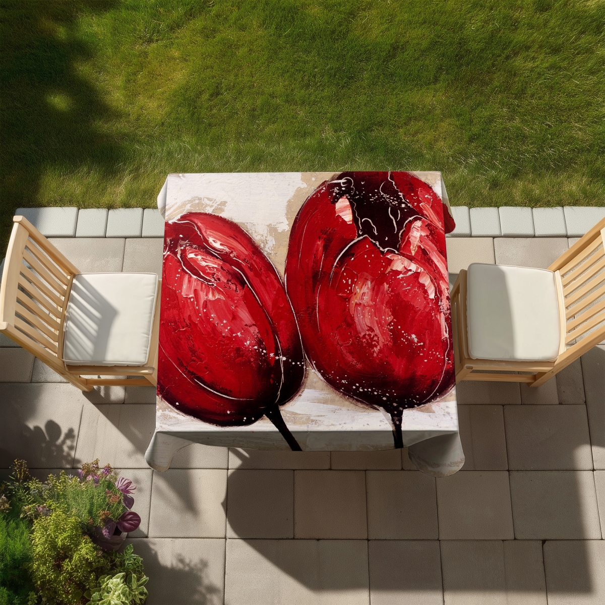 Picture of Begin Home Decor C1TC5858X8ZECH 58 x 58 in. Two Red Tulips Floral Tablecloth - Indoor & Outdoor Home Decor
