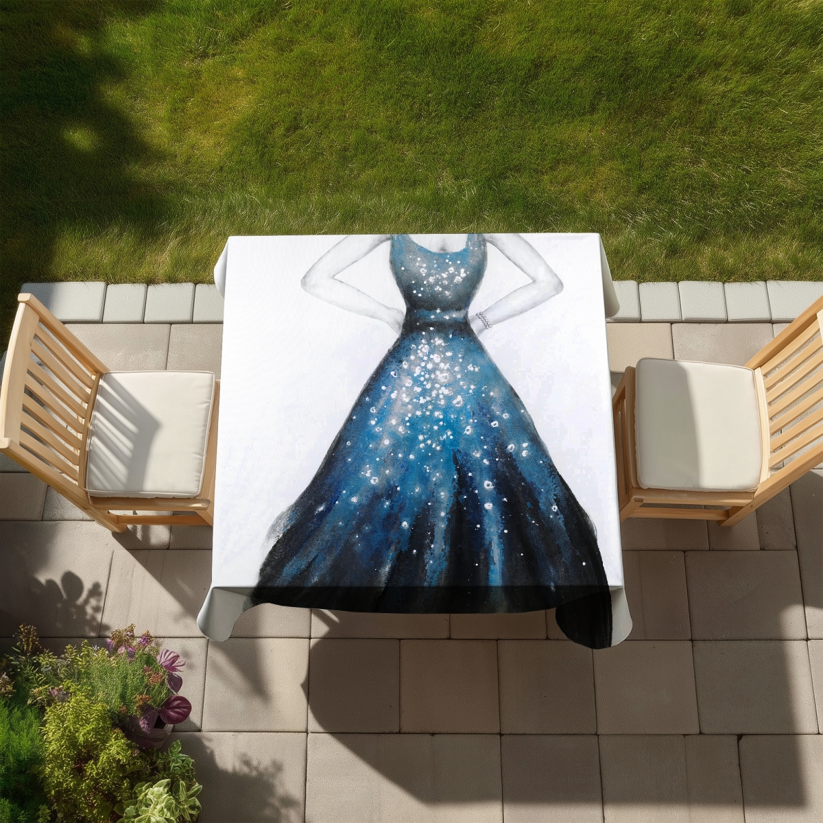 Picture of Begin Home Decor C1TC5858BATVPO 58 x 58 in. Blue Princess Dress Tablecloth - Fashion Bedroom & Outdoor Decor