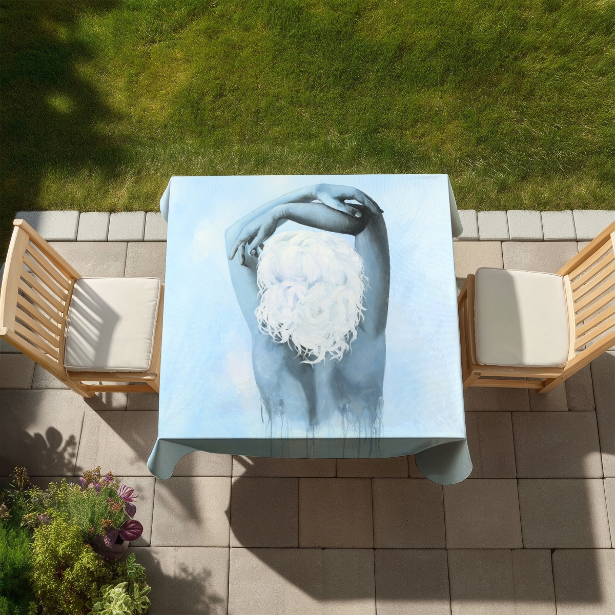 Picture of Begin Home Decor C1TC5858MGTE5L 58 x 58 in. Sweet Woman Blue Modern Tablecloth - Indoor & Outdoor Decor