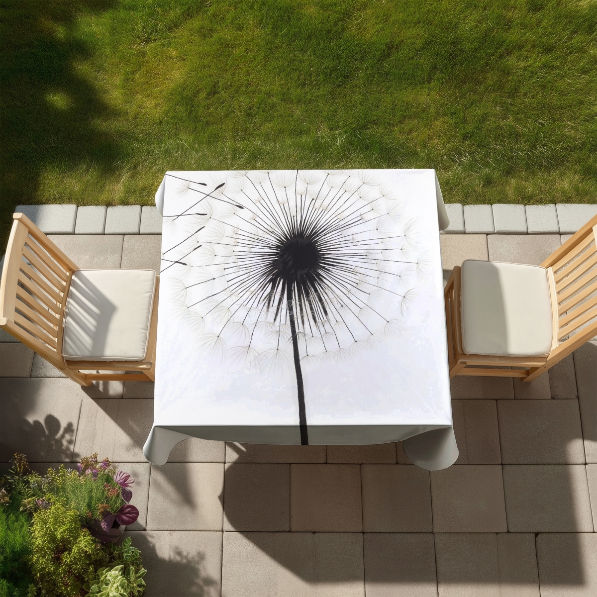 Picture of Begin Home Decor C1TC5858DON085 58 x 58 in. White Botanical Tablecloth - Dandelion Silhouette Decor