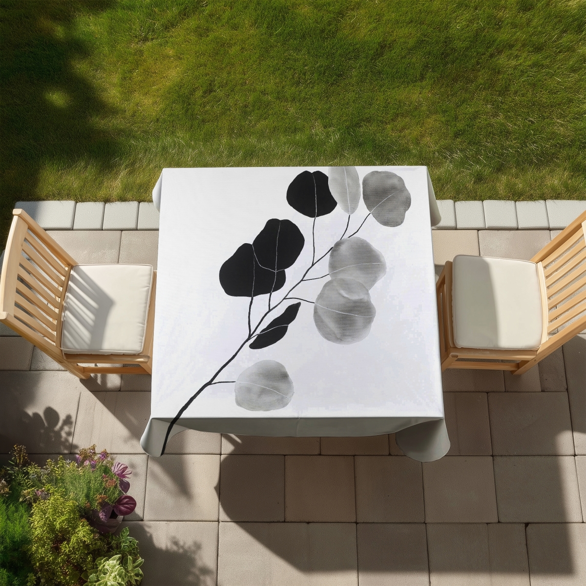 Picture of Begin Home Decor C1TC58583JPCZT 58 x 58 in. White Minimalist Botanical Tablecloth - Indoor & Outdoor Decor