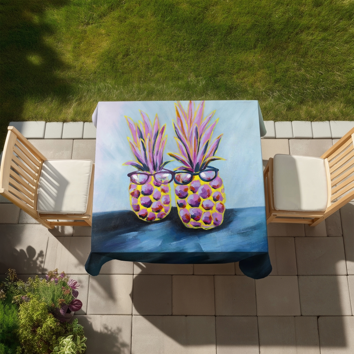 Picture of Begin Home Decor C1TC5858VR53DR 58 x 58 in. Funny Pineapples Tablecloth - Indoor & Outdoor - Home Decor