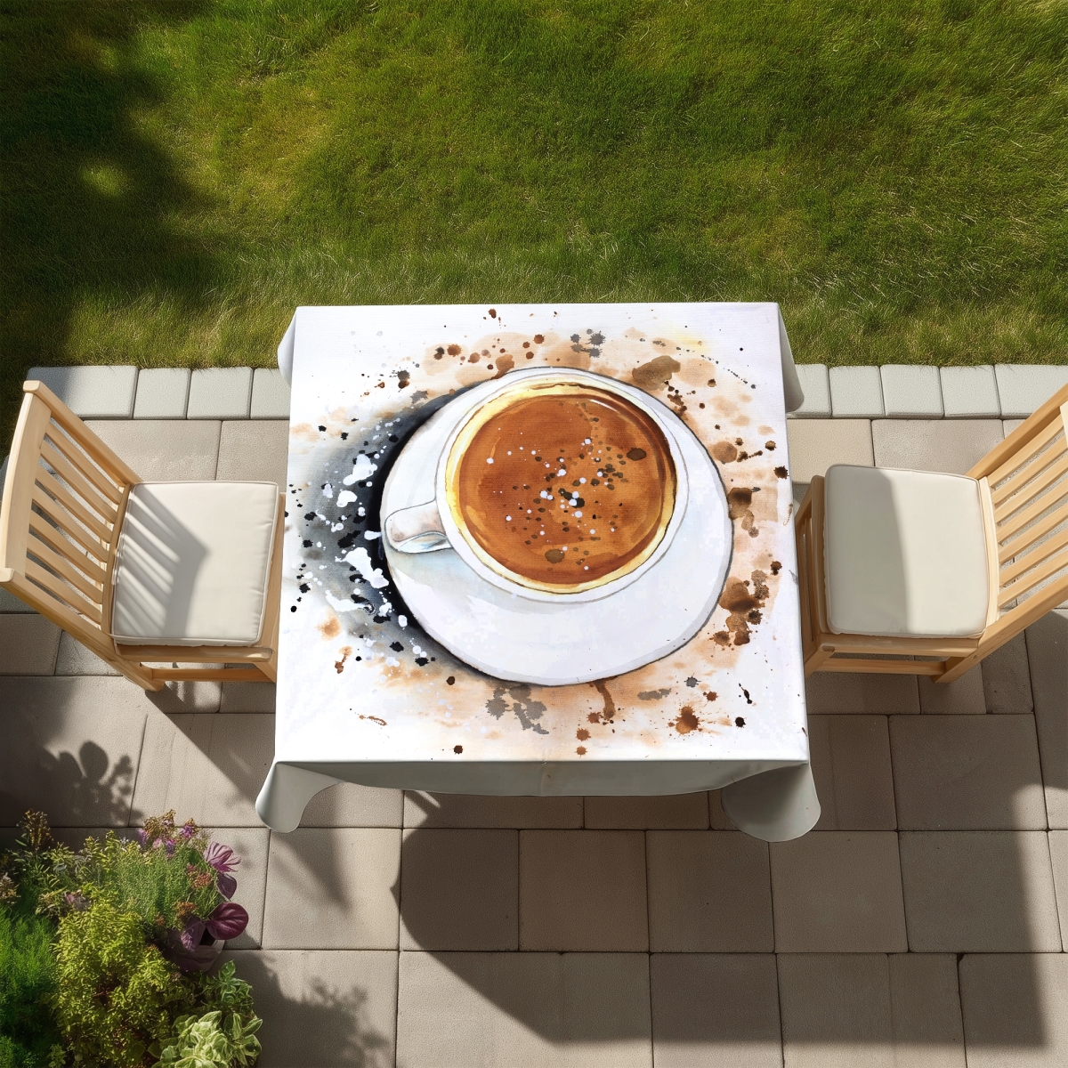Picture of Begin Home Decor C1TC5858KPGBYU 58 x 58 in. Cappuccino Refreshing Tablecloth - Food Art - Indoor & Outdoor Decor