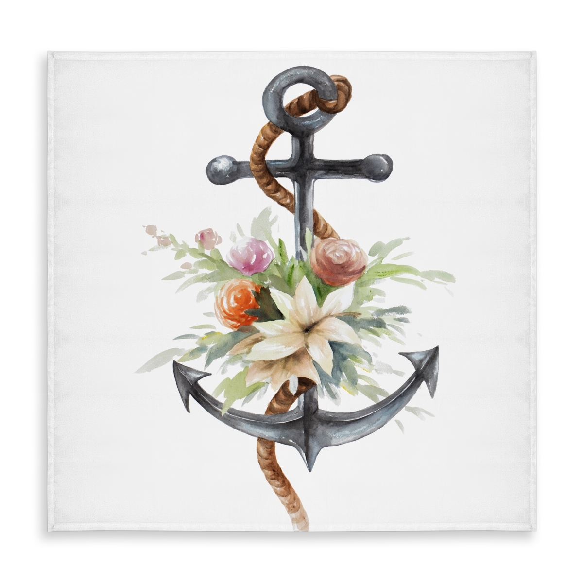 Picture of Begin Home Decor C1TC5858XLHFR3 58 x 58 in. Scandinavian Coastal Tablecloth - Anchor with Flowers Decor