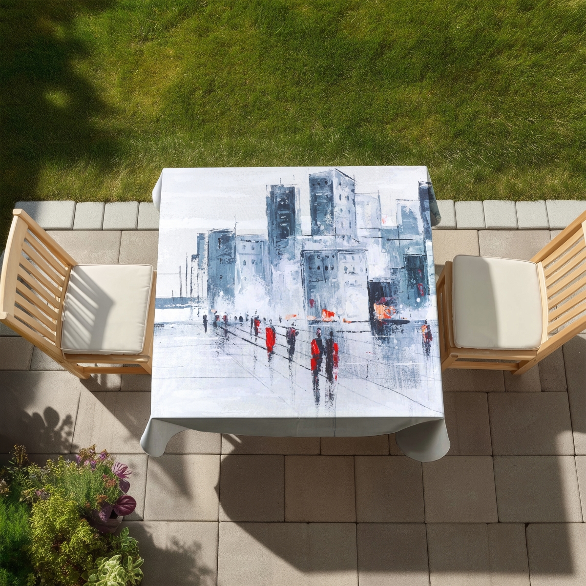 Picture of Begin Home Decor C1TC5858CPBVMI 58 x 58 in. Walk in the City Tablecloth - Indoor & Outdoor Home Decor