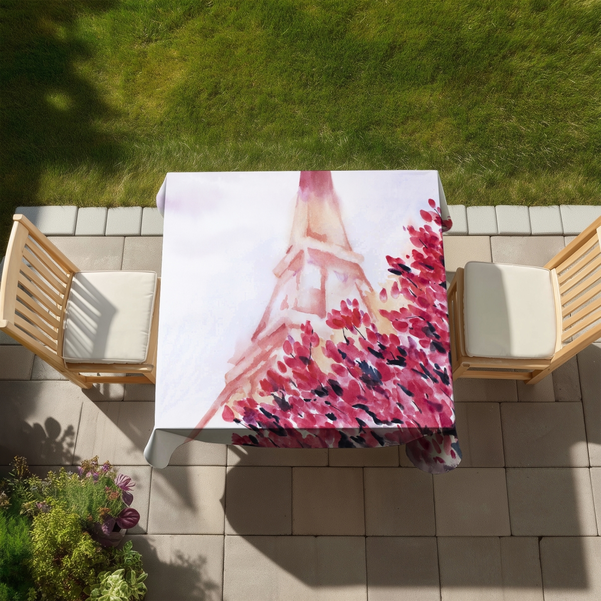 Picture of Begin Home Decor C1TC5858YFD9M9 58 x 58 in. Pink Eiffel Tower Tablecloth - Indoor Outdoor Home Decor
