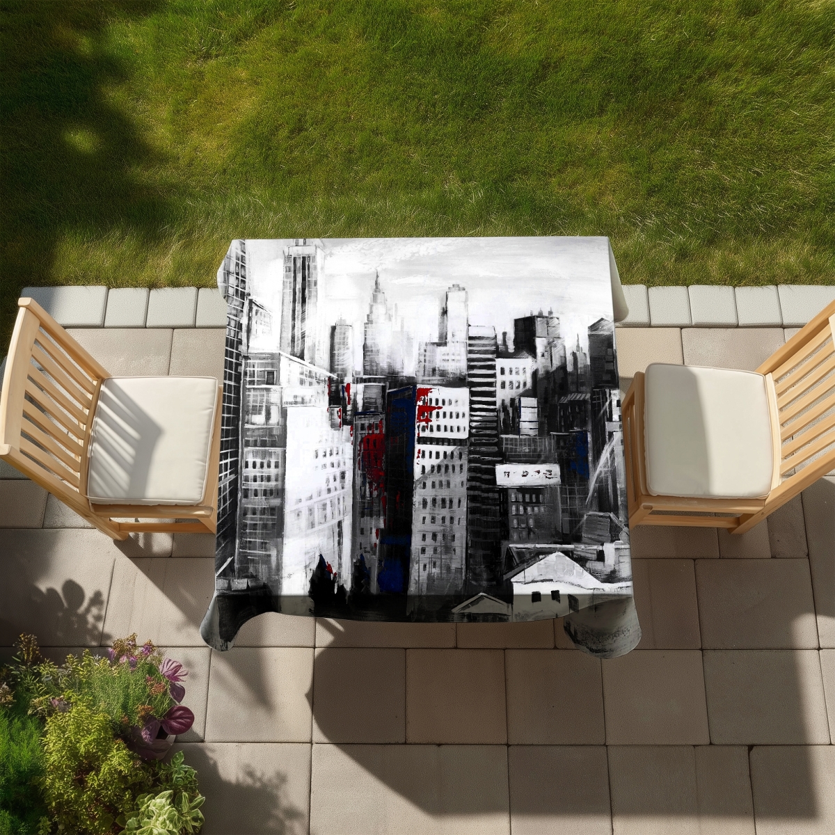 Picture of Begin Home Decor C1TC5858JFPK87 58 x 58 in. Industrial Cities Tablecloth - White City Paint Splash Decor