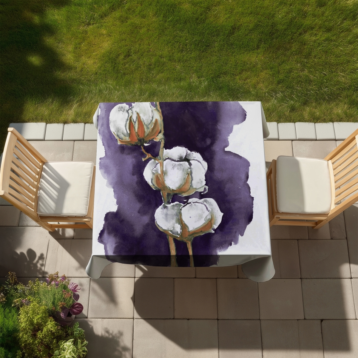 Picture of Begin Home Decor C1TC58581VNULU 58 x 58 in. Watercolor Purple Cotton Flowers Tablecloth - Home Decor
