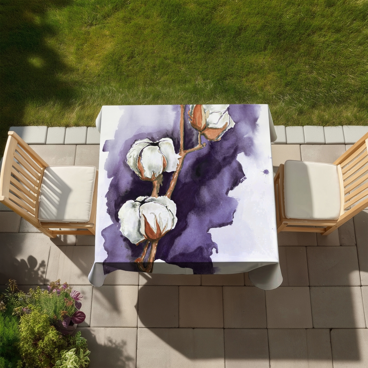 Picture of Begin Home Decor C1TC58587IN9CY 58 x 58 in. Cotton Flowers Tablecloth - Indoor & Outdoor Purple Decor