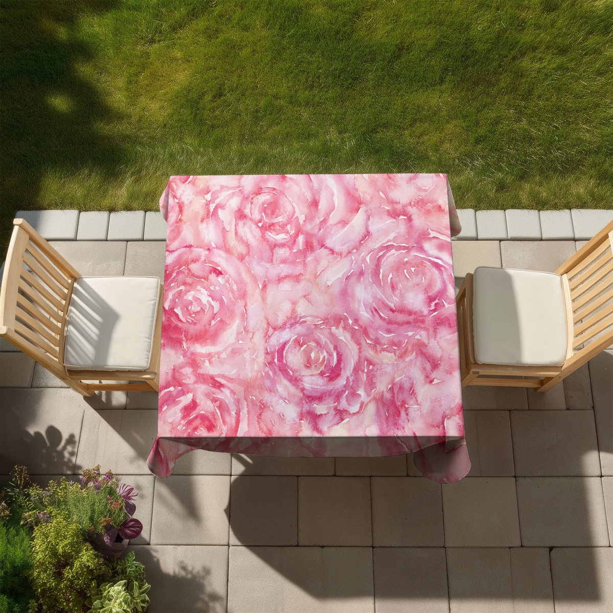 Picture of Begin Home Decor C1TC5858VXQ7E7 58 x 58 in. Romantic Pink Tablecloth - Roses in Watercolor Home Decor