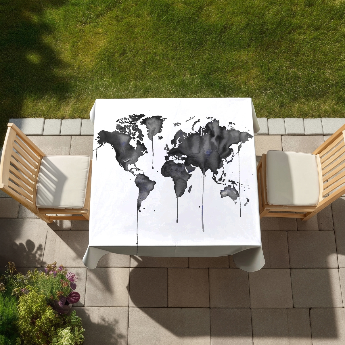 Picture of Begin Home Decor C1TC58589EOJIY 58 x 58 in. Watercolor World Map Tablecloth - Indoor & Outdoor Home Decor