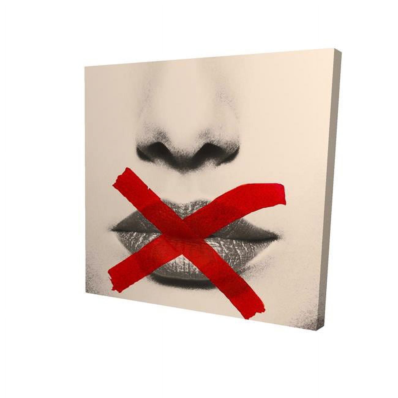 8 x 8 in. Greyscale Lips with A Red X-Print on Canvas