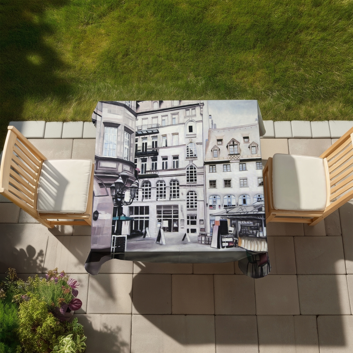 Picture of Begin Home Decor C1TC58587F09FQ 58 x 58 in. Street Scene Germany Tablecloth - Indoor & Outdoor Home Decor