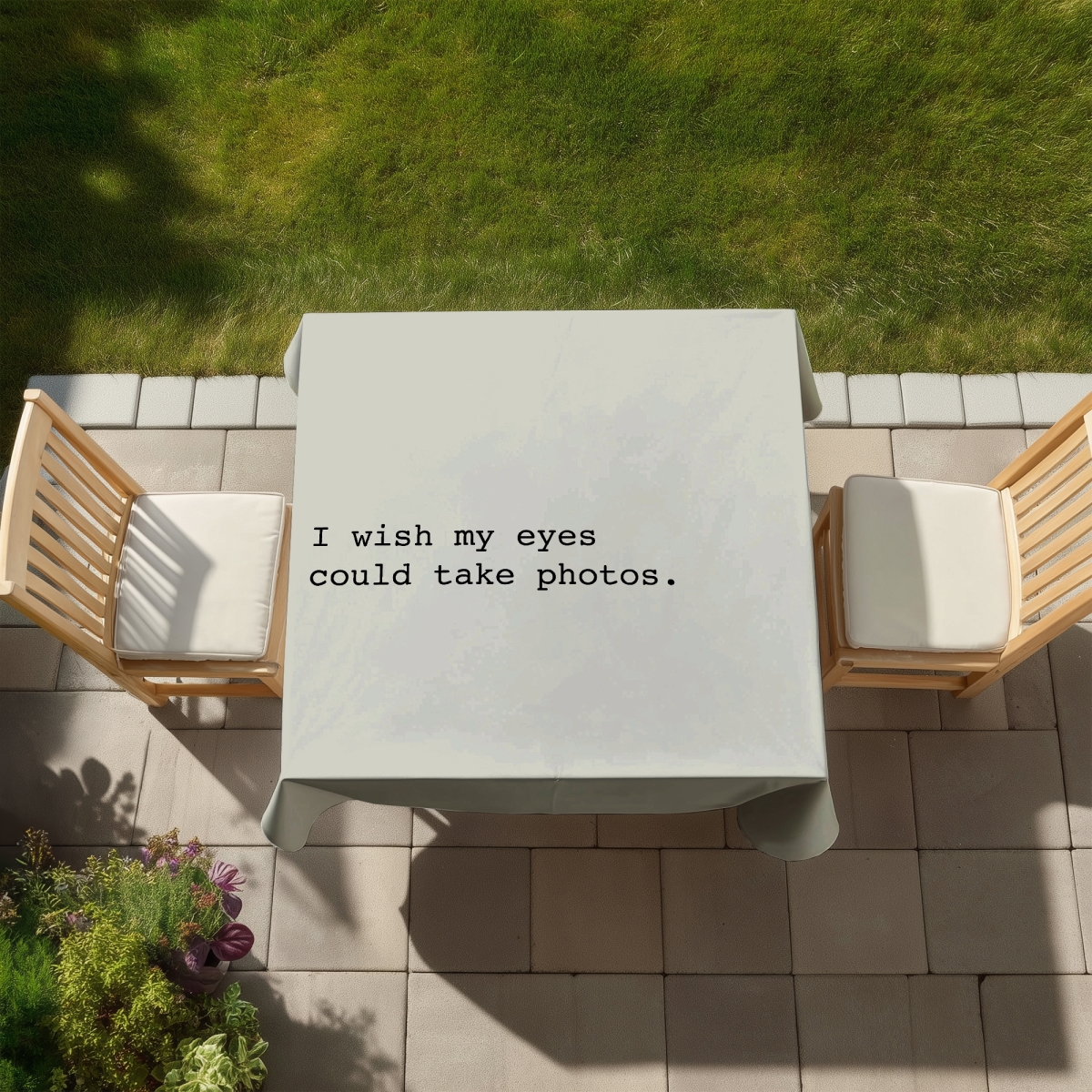 Picture of Begin Home Decor C1TC58584G3B5Q 58 x 58 in. Motivational Beige Tablecloth-I Wish My Eyes Could Take Photos