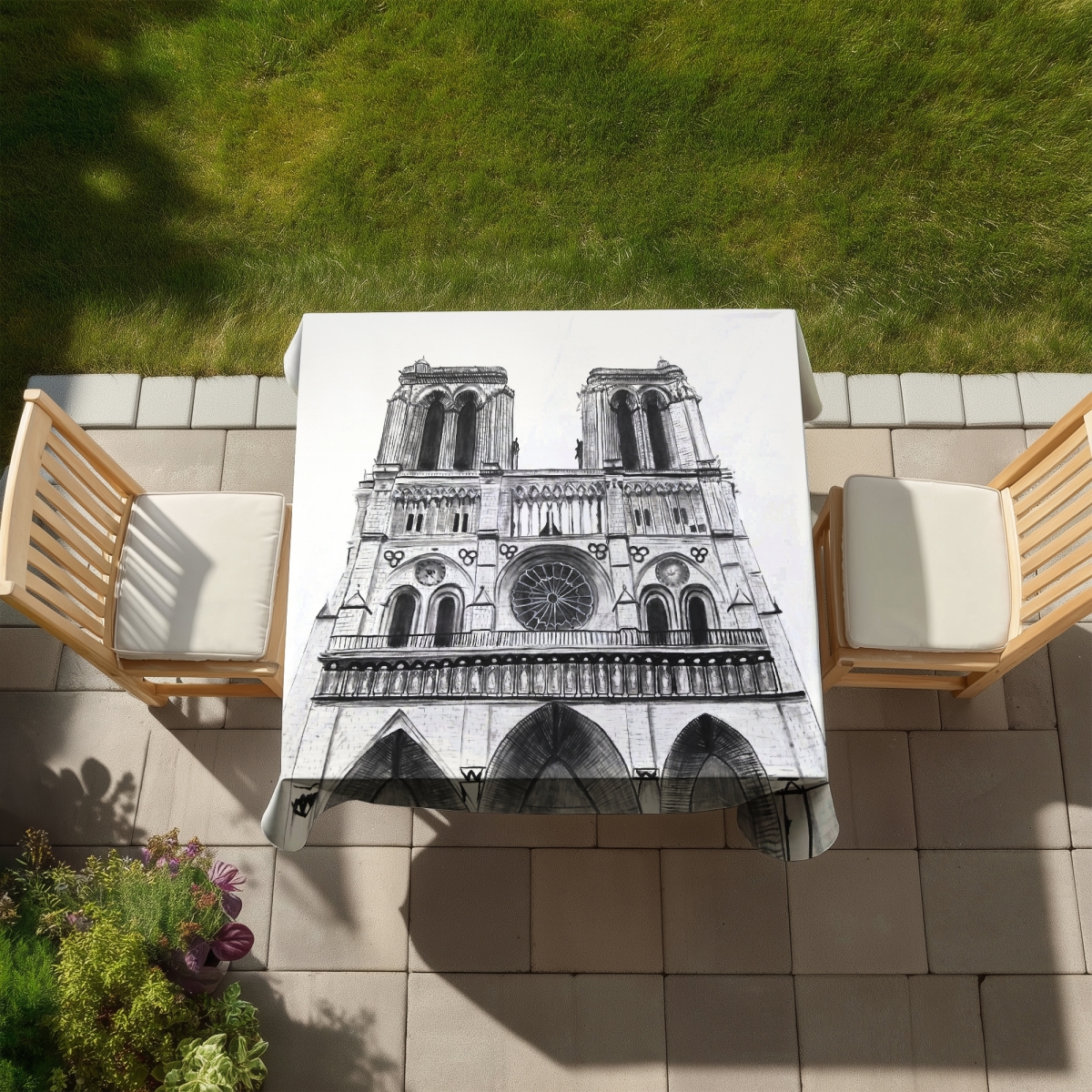 Picture of Begin Home Decor C1TC585858NGDS 58 x 58 in. Notre-Dame De Paris Monochrome Tablecloth - Indoor & Outdoor Decor