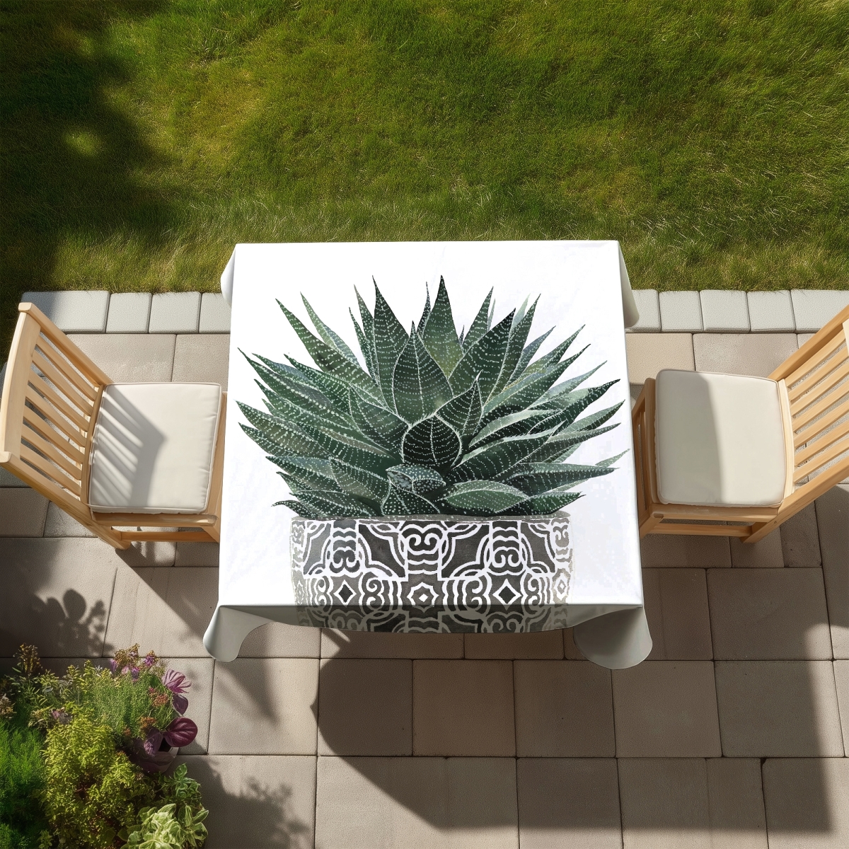 Picture of Begin Home Decor C1TC5858IWYTZM 58 x 58 in. White Bohemian Tablecloth - Zebra Plant Succulent Decor