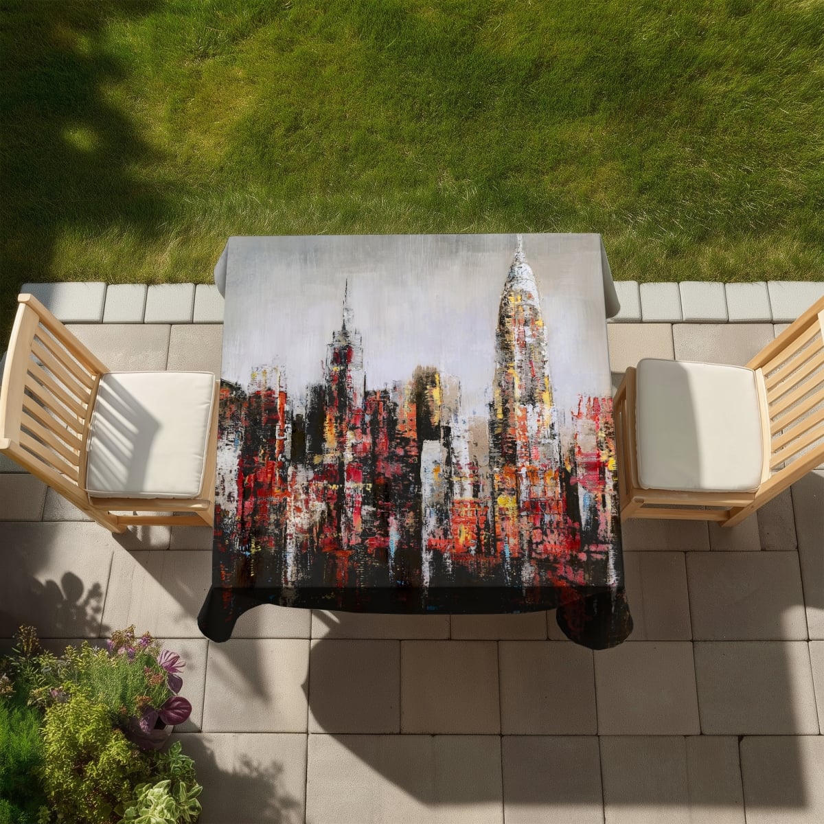Picture of Begin Home Decor C1TC5858XICA0P 58 x 58 in. Paint Splash City - Building Red Tablecloth for Indoor Outdoor Decor