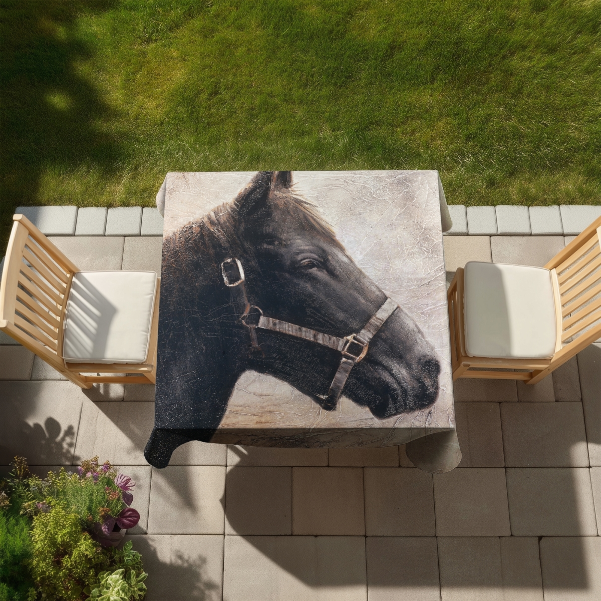 Picture of Begin Home Decor C1TC585851DV00 58 x 58 in. Galloping the Brown Horse Tablecloth - Farm Animal Decor