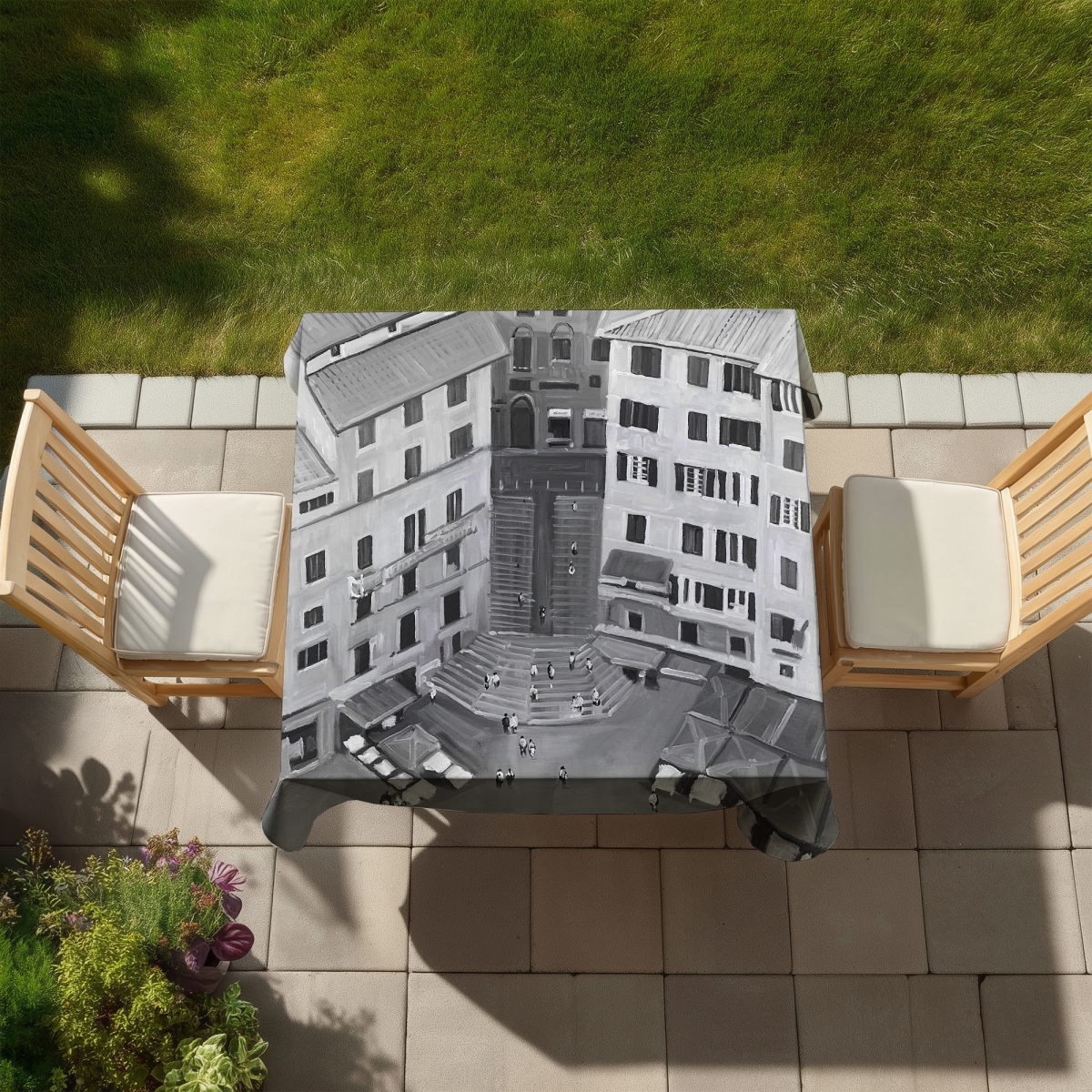 Picture of Begin Home Decor C1TC5858CRLX0C 58 x 58 in. Siena City Gray Tablecloth - Indoor Outdoor Home Decor