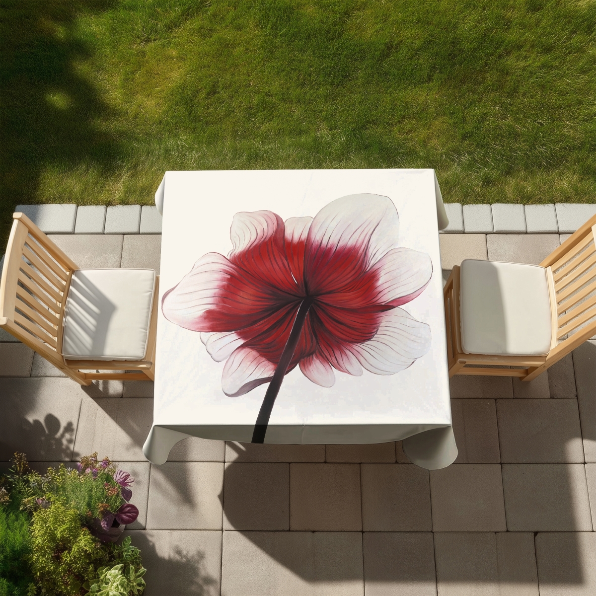 Picture of Begin Home Decor C1TC5858HC7DFR 58 x 58 in. Anemone Red Flower Tablecloth - Romantic Botanical Decor