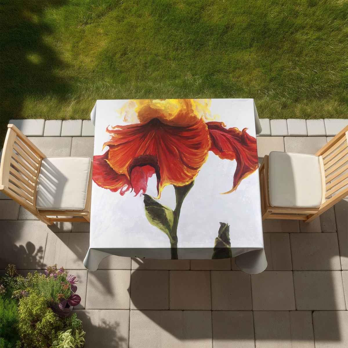 Picture of Begin Home Decor C1TC5858S8HMWB 58 x 58 in. Blossoming Lily Flower Tablecloth - Indoor & Outdoor Home Decor