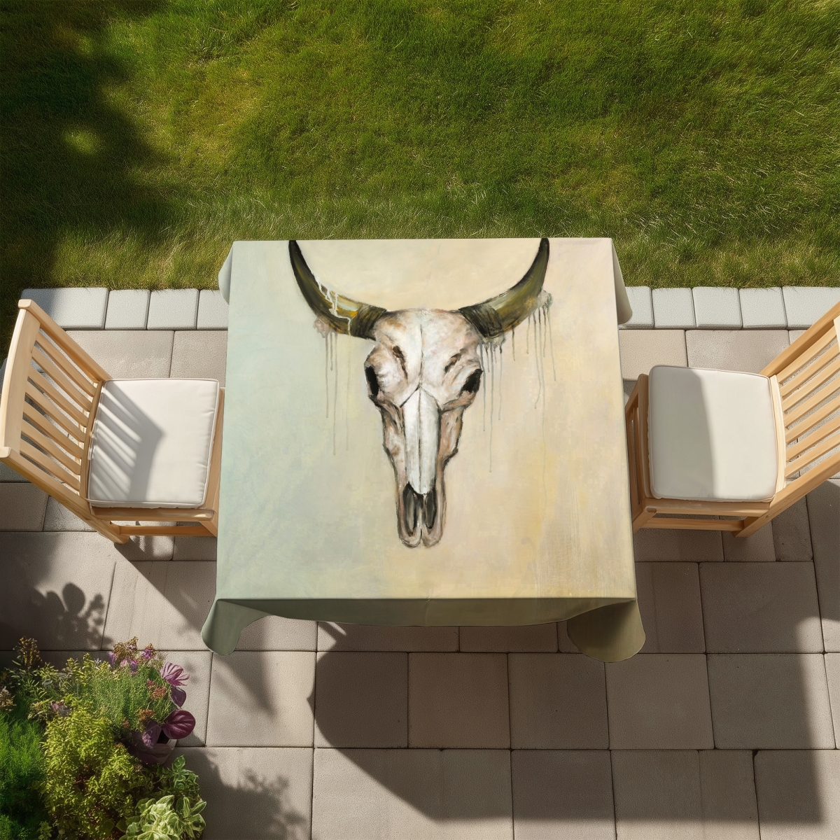 Picture of Begin Home Decor C1TC5858BK8SXT 58 x 58 in. Farm Animals Tablecloth - Color Fading Bull Skull Decor
