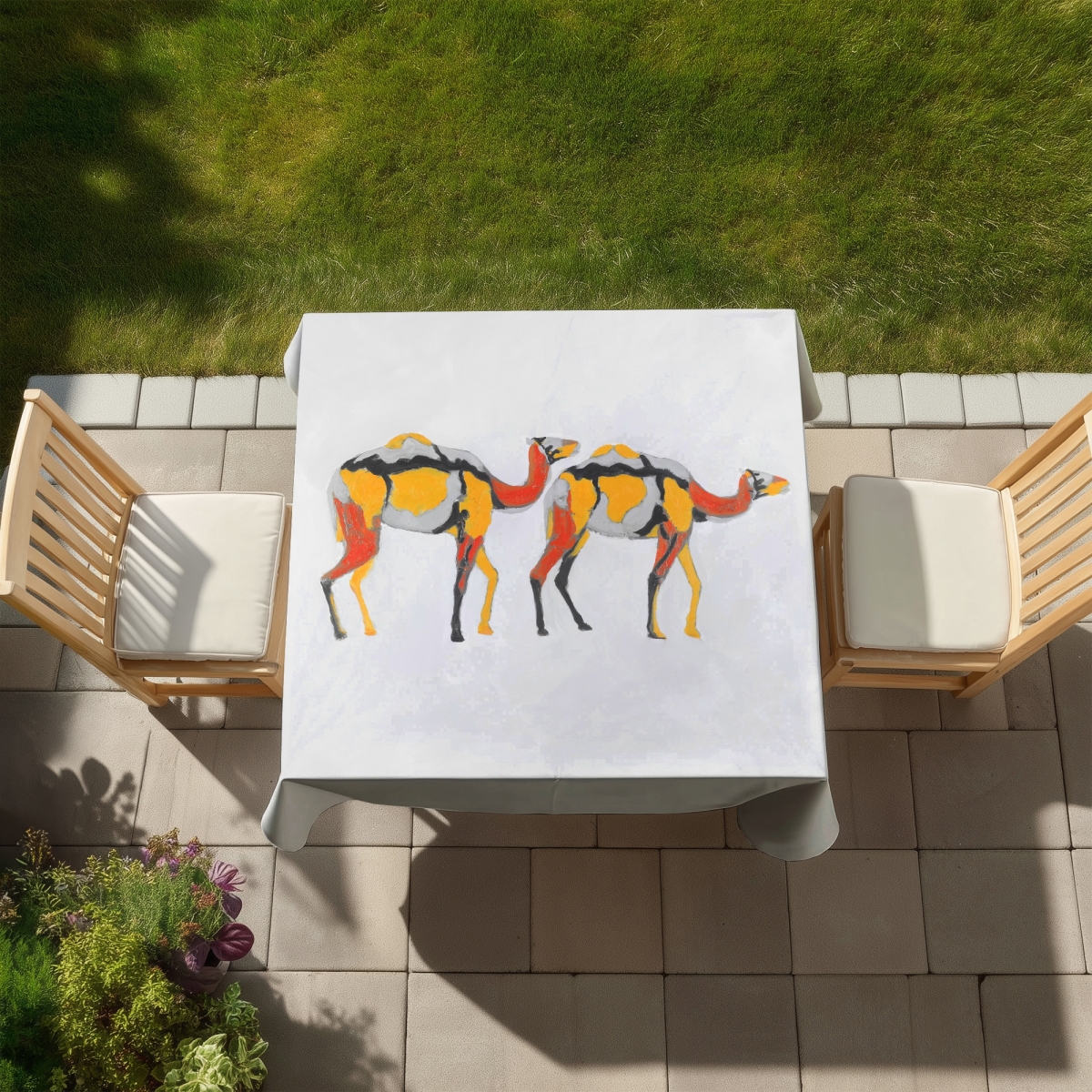 Picture of Begin Home Decor C1TC5858SEPPWB 58 x 58 in. Abstract Dromedaries Tablecloth - Wildlife Decor for Home