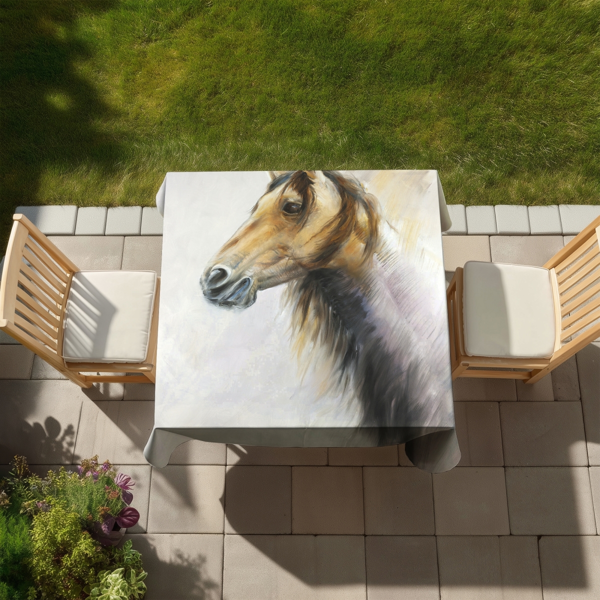 Picture of Begin Home Decor C1TC5858U2XDO0 58 x 58 in. Wild Horse Tablecloth - Brown Farm Animals Decor - Indoor & Outdoor