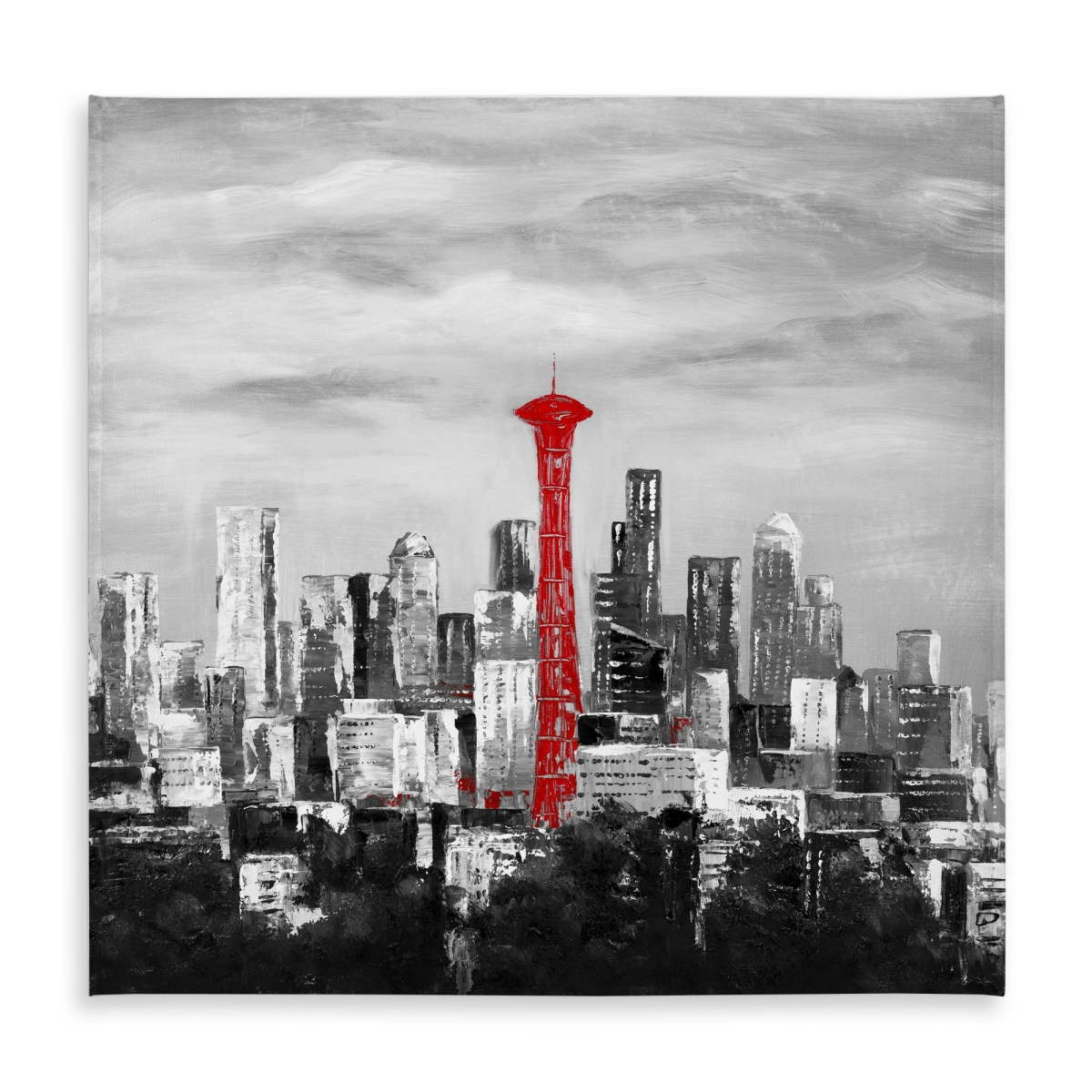 Picture of Begin Home Decor C1TC5858YGCP6R 58 x 58 in. Space Needle Red Tablecloth - Cities Industrial Home Decor