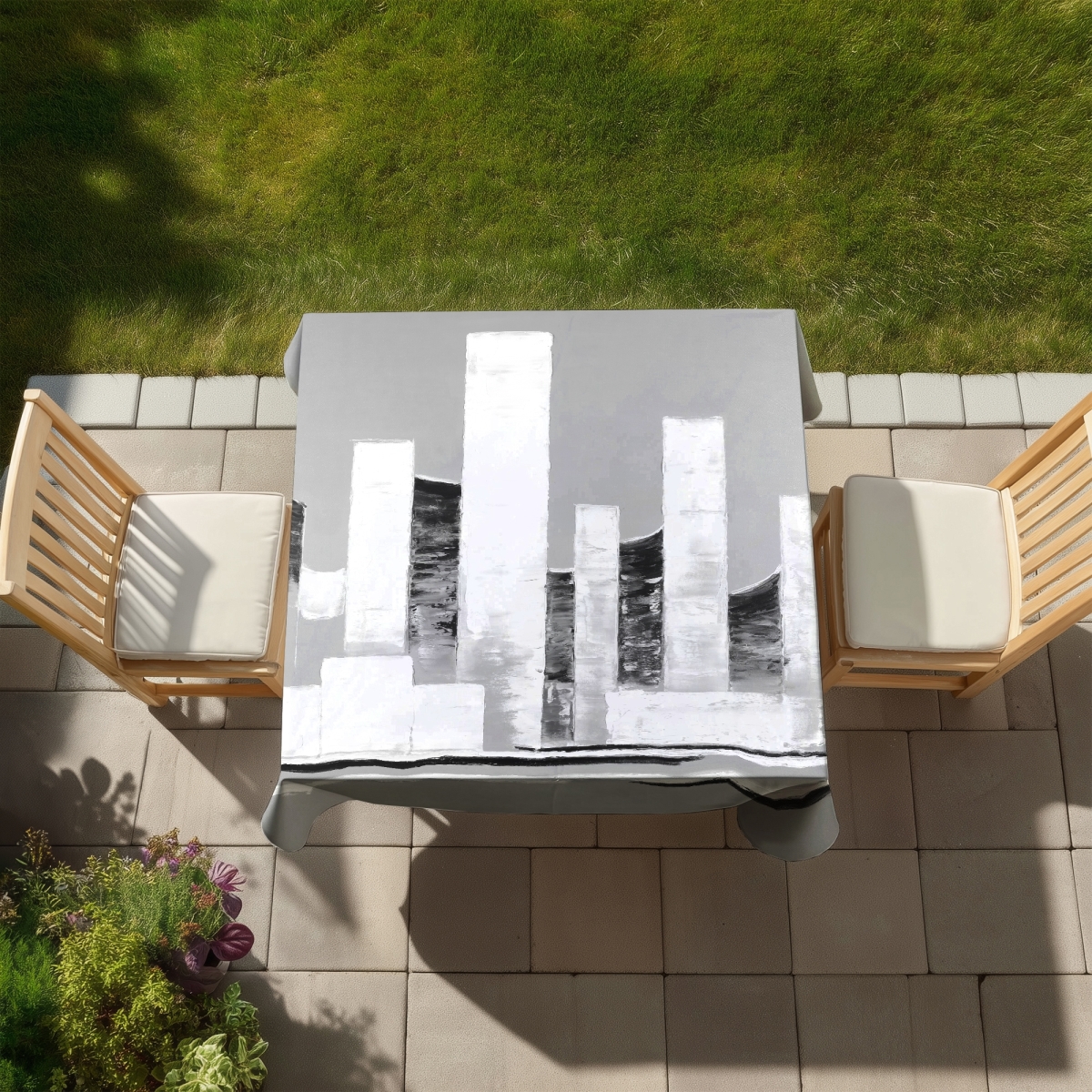 Picture of Begin Home Decor C1TC5858C6QYDT 58 x 58 in. Minimalist Abstract Buildings White Tablecloth - Indoor & Outdoor