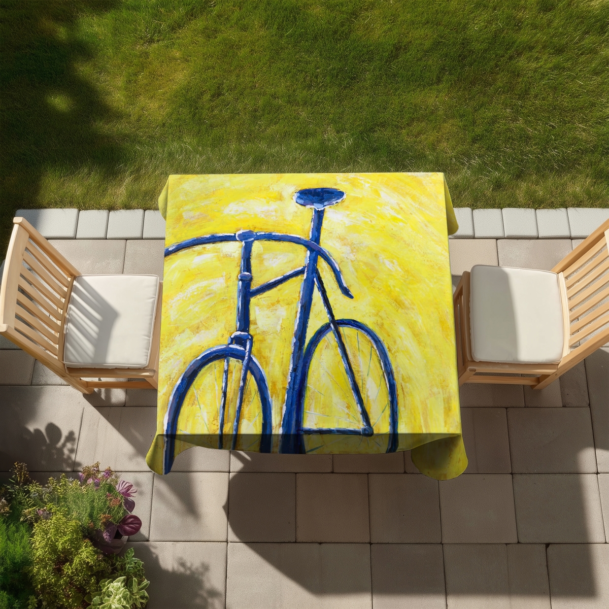 Picture of Begin Home Decor C1TC5858GVSGMZ 58 x 58 in. Contemporary Blue Bike Tablecloth - Indoor & Outdoor Home Decor