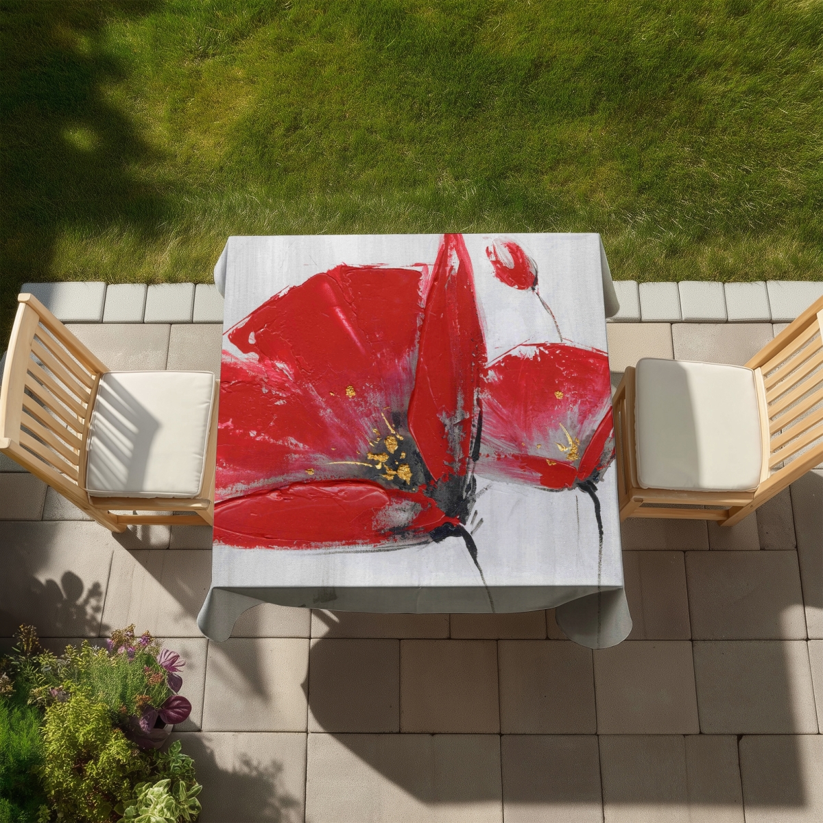 Picture of Begin Home Decor C1TC5858M006MC 58 x 58 in. Contemporary Gray Tablecloth - Three Red Flowers Design