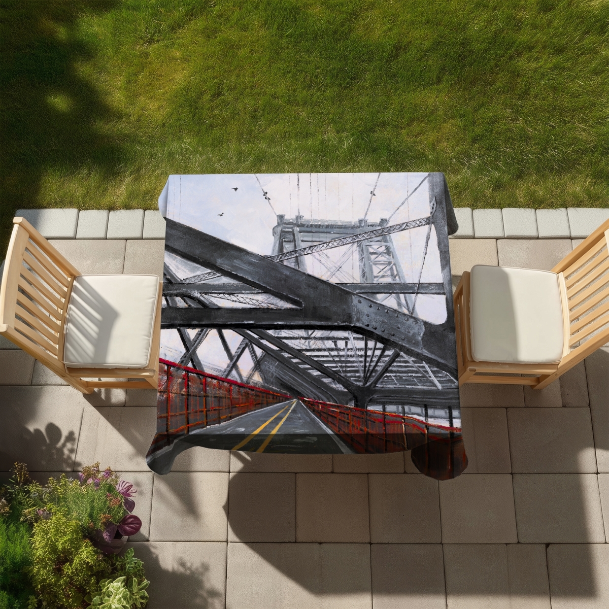 Picture of Begin Home Decor C1TC585843GOOF 58 x 58 in. Bridge Architecture Gray Tablecloth - Indoor & Outdoor Decor