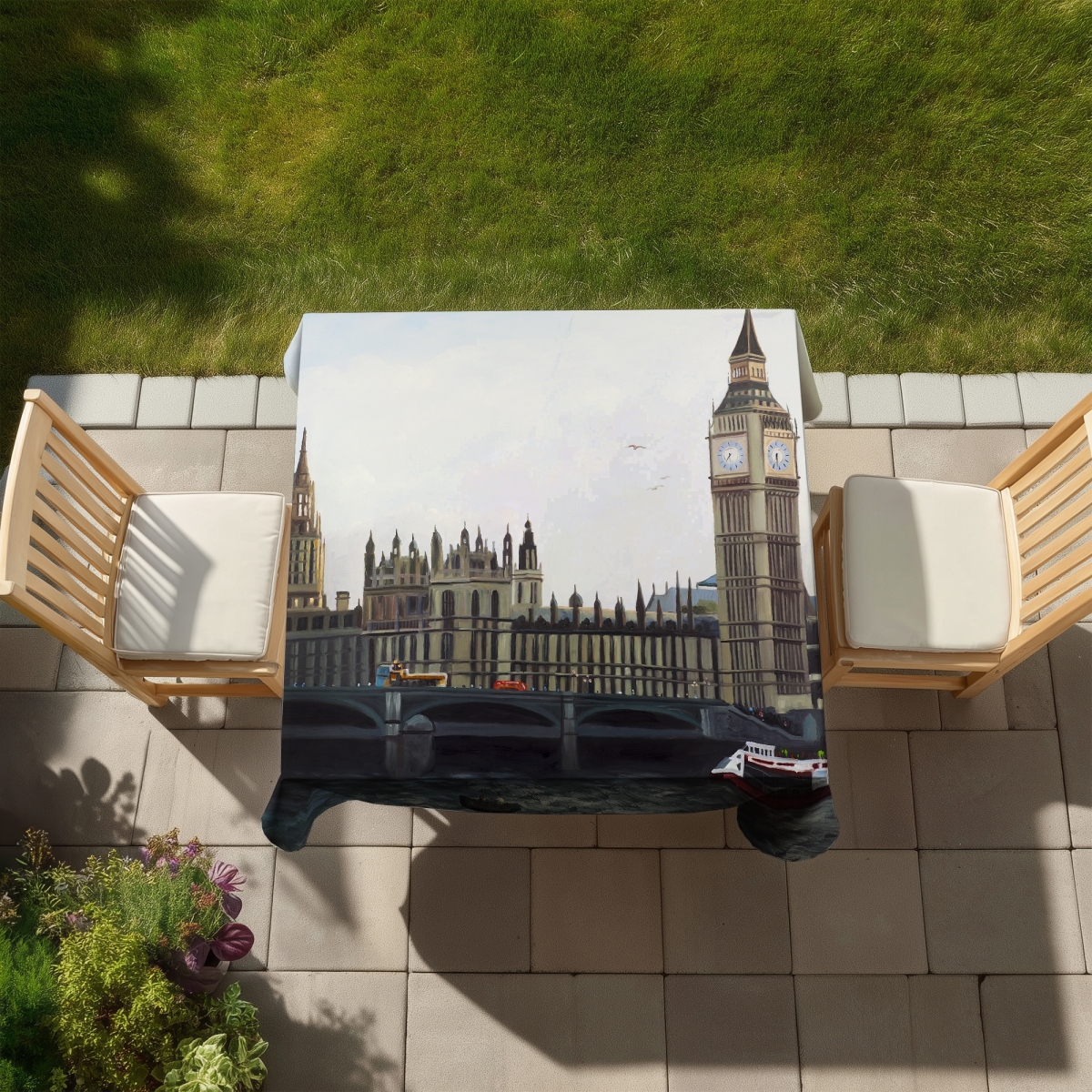 Picture of Begin Home Decor C1TC5858GXJJ9M 58 x 58 in. Contemporary Big Ben Tablecloth - Indoor & Outdoor Home Decor