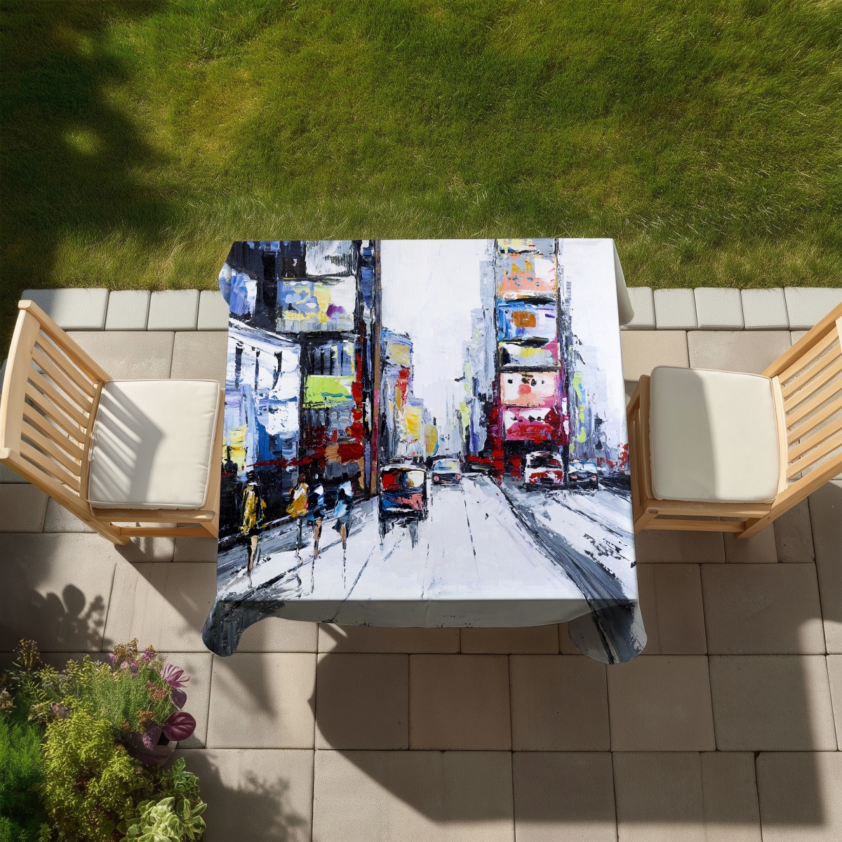 Picture of Begin Home Decor C1TC5858BME4FB 58 x 58 in. Blue Times Square Tablecloth - Indoor & Outdoor Home Decor