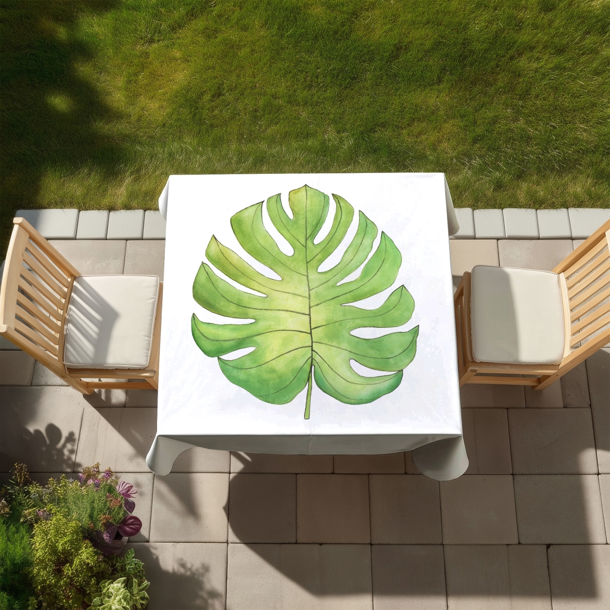 Picture of Begin Home Decor C1TC5858SA7M12 58 x 58 in. Tropical Leaf Tablecloth - Exotic Floral & Botanical Decor