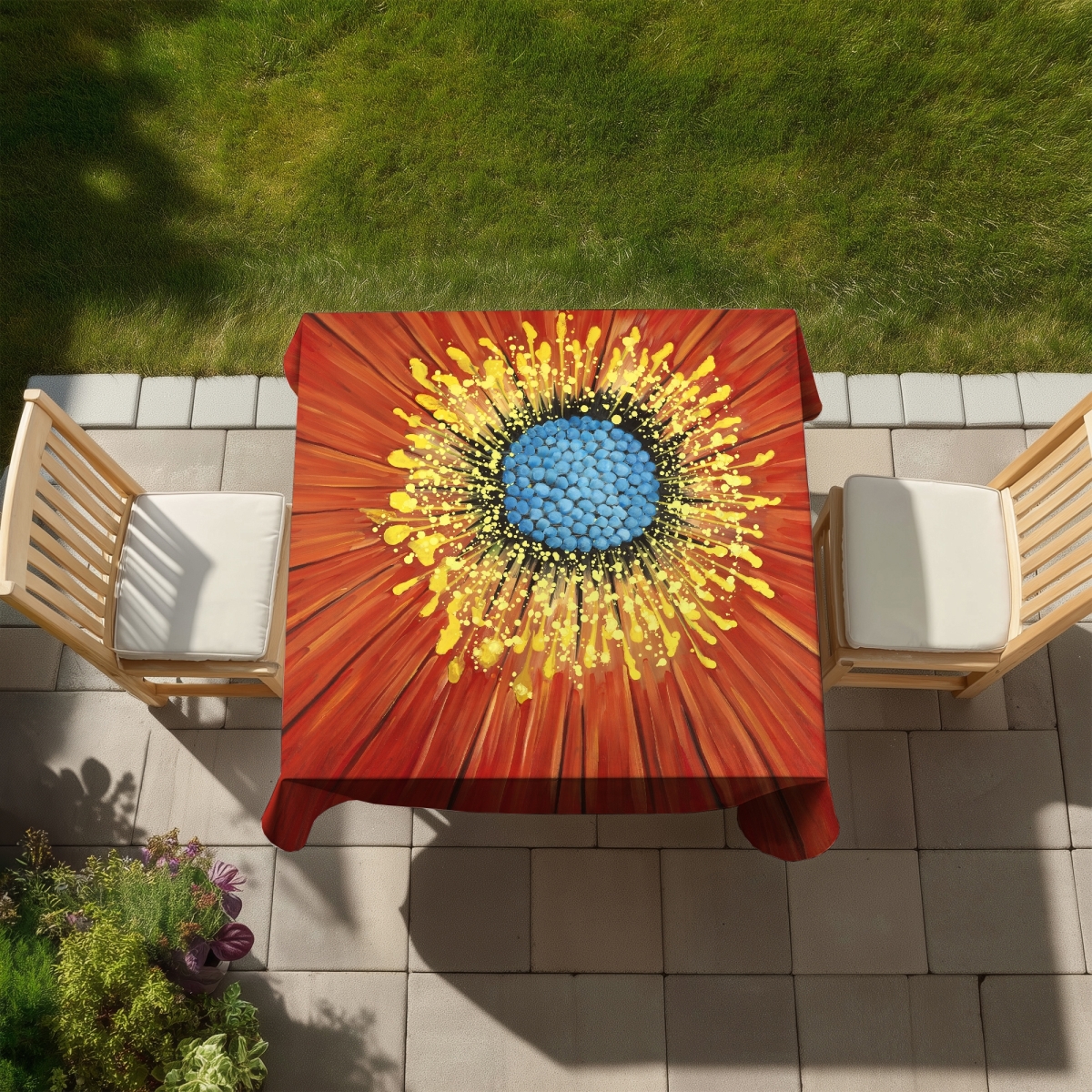 Picture of Begin Home Decor C1TC5858X6M4ZL 58 x 58 in. Botanical Contemporary Blue Tablecloth - Indoor & Outdoor Decor
