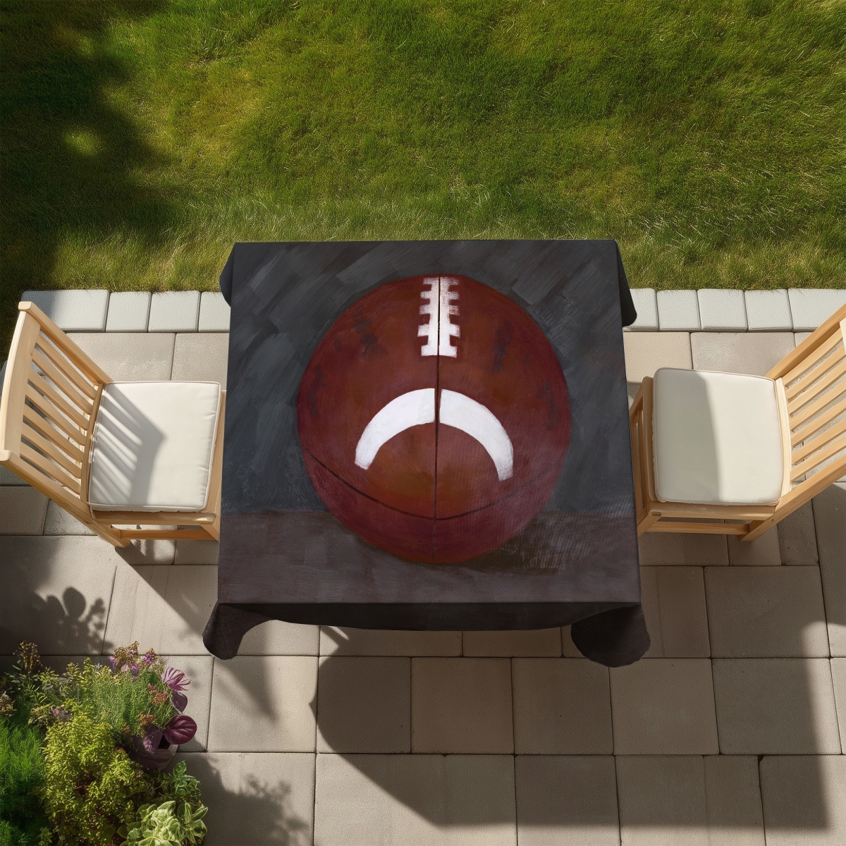 Picture of Begin Home Decor C1TC5858DFU917 58 x 58 in. Football Ball Tablecloth - Brown Still Life - Indoor & Outdoor