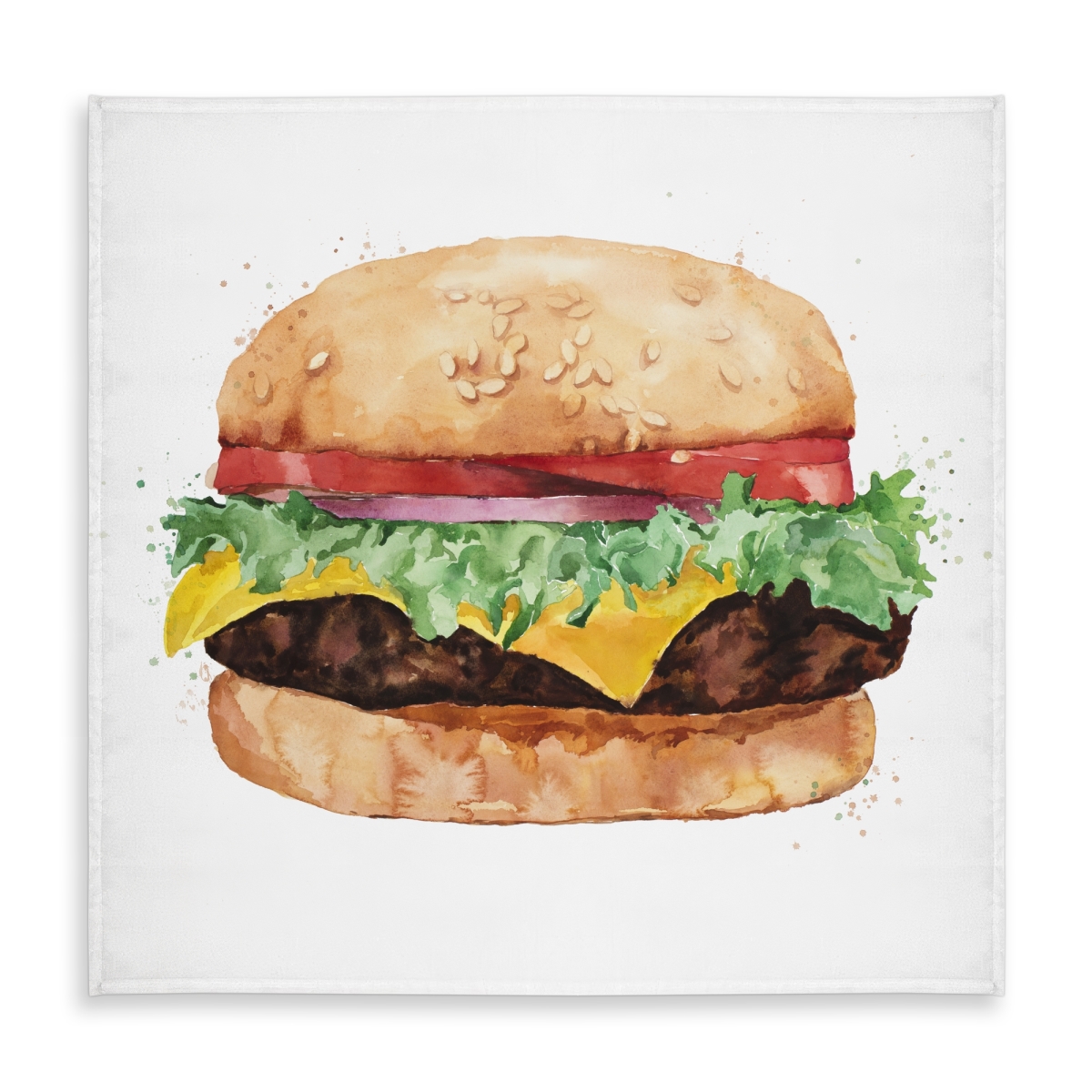 Picture of Begin Home Decor C1TC5858MOOX1U 58 x 58 in. Watercolor Cheeseburger Tablecloth - Brown Kitchen Decor