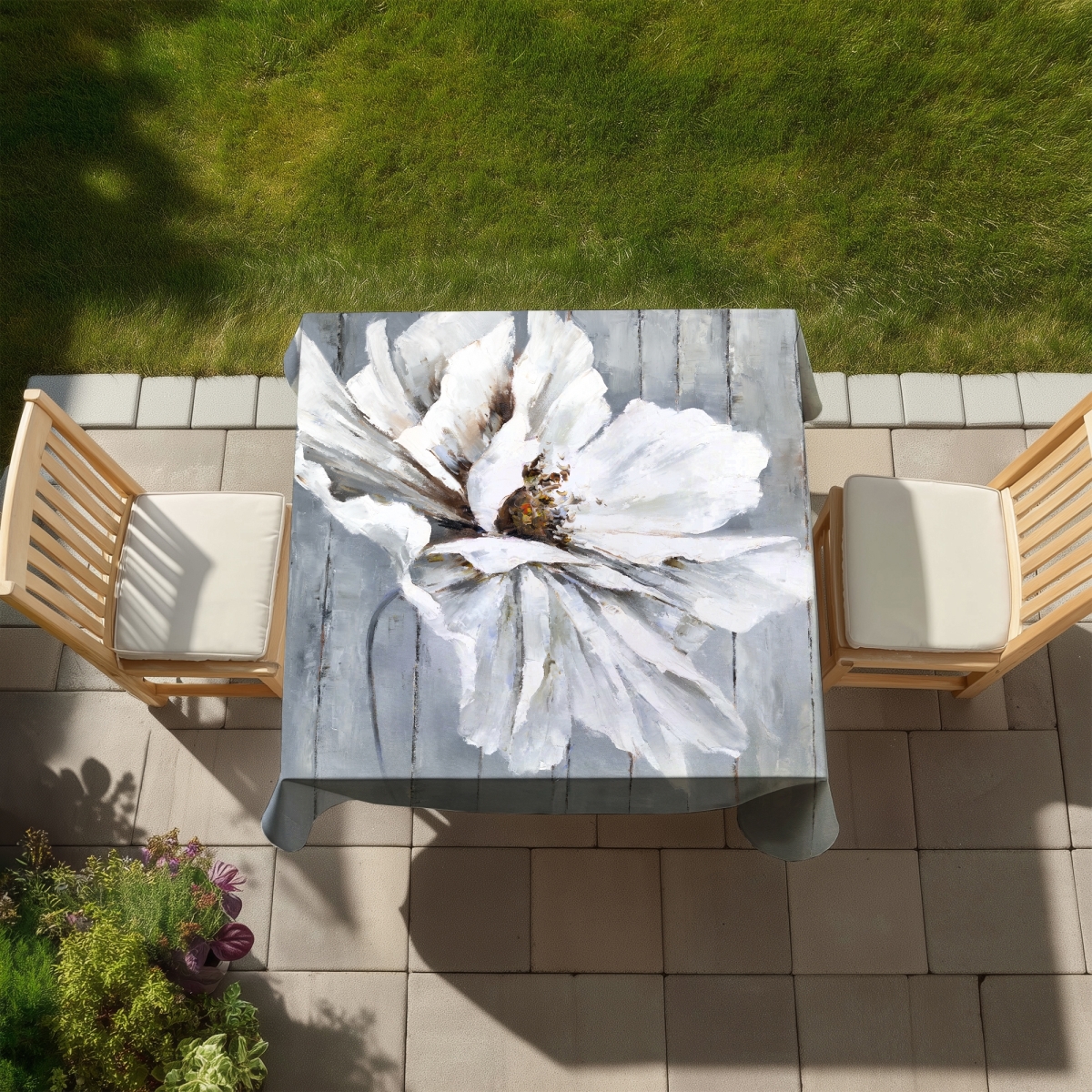 Picture of Begin Home Decor C1TC5858J7MR5R 58 x 58 in. Blue Bedroom Tablecloth - Flower on Wood - Indoor & Outdoor Decor