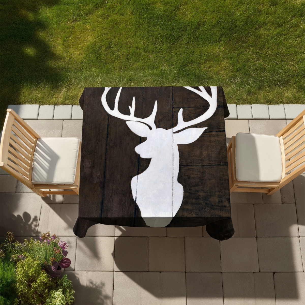 Picture of Begin Home Decor C1TC5858EBTPVB 58 x 58 in. Silhouette Deer Tablecloth - Indoor & Outdoor Home Decor