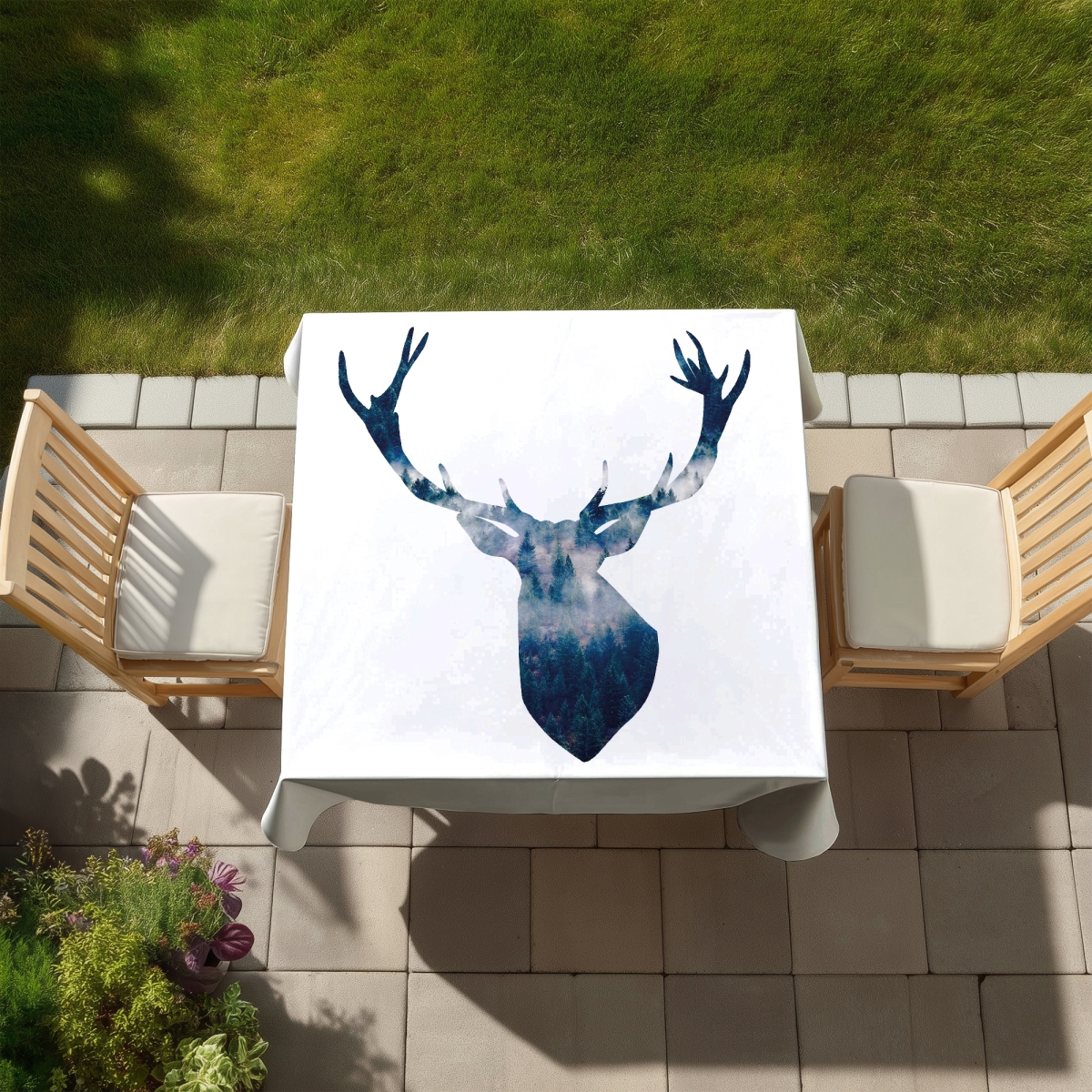 Picture of Begin Home Decor C1TC5858CM4UK6 58 x 58 in. Deer Head Landscape Tablecloth - Scandinavian Home Decor